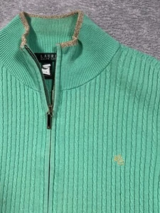 Maglione donna Lauren Ralph Lauren 1X verde menta manica 3/4 bordo oro zip intera - Foto 1 di 8