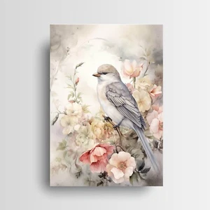 11x14 Bird on White Shabby Chic Canvas Print Wall Art - Picture 1 of 6