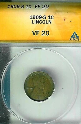 1909-S Lincoln Cent : ANACS VF20 - Image 1 of 2