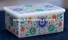 Antique White Marble Jewelry Box Micro Mosaic Inlay Marquetry Decor Gifts H1955