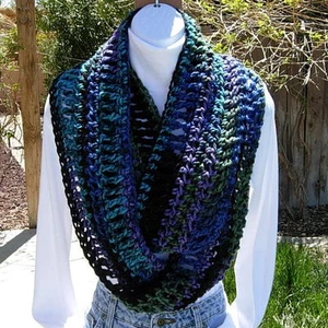 INFINITY SCHAL LOOP KUTTE schwarz blau lila grün Häkel Strick lang Grob Winter - Bild 1 von 10