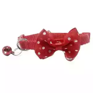 Katze Hund Haustier Halsband stilvoll gestrickte Schleife Punkt Glocke verstellbare Schnalle rot - Bild 1 von 2
