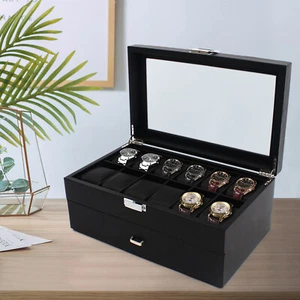 12/24 Slots Watch Storage Box Men Large Jewelry Display Case Organizer Holder US - Picture 1 of 12