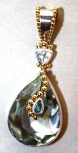 Green Amethyst Blue Topaz Sparkle Pendant Sterling Silver .925 - Picture 1 of 5