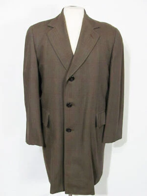 vintage OLIVE GREEN & RED WINDOW PLAID 60s Wool 3/4 Length Trench Car Coat 40 M - Image 1 of 4