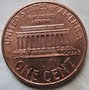 1998-P MEMORIAL CENT, UMGEKEHRTER STANZRISSFEHLER, ROTE FARBE, MS ++, ZIRKULIERT - Bild 1 von 3