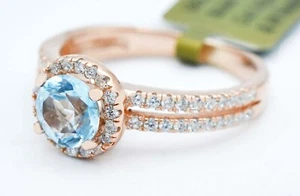 GENUINE 1.12 Cts AQUAMARINE & WHITE SAPPHIRE RING .925 Sterling Silver - NWT - Picture 1 of 3