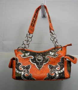 Bolso de Mano Western Oculto Llevar Concho Camuflaje Naranja Azul Cadena Doble - Imagen 1 de 9