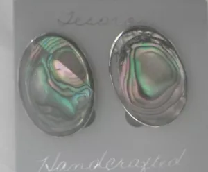Earrings Oval Abalone Shell Alpaca new clip on - Picture 1 of 1