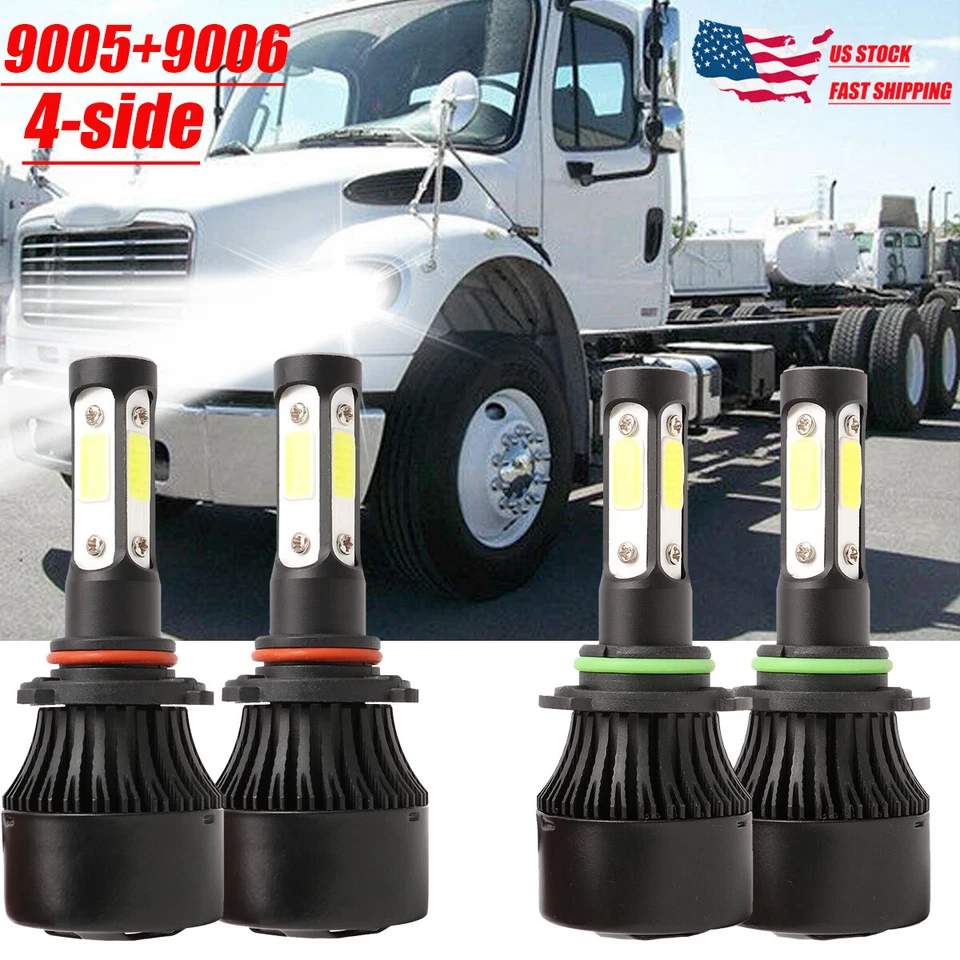 4 侧 LED 车头灯高低光束灯泡套件适用于 2002 - 16 FreightlinerM2 100 106 112 — 第 1/4 张图片