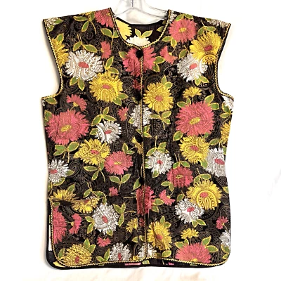 Chaleco Delantal Vintage Años 60 70 Botón Delantal Calzoncillo Flower Power Mod Bolsillo Superior Mediano Foto 1 de 4