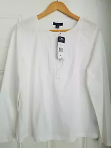 Women's Chaps 100% Cotton Elegnt White Crochet Trim Stretchy Knit Top XL - Picture 1 of 12