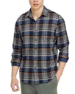 BLOOMINGDALES Shirt Mens Medium Blue Plaid Button Up Flannel Casual Pocket - Picture 1 of 8