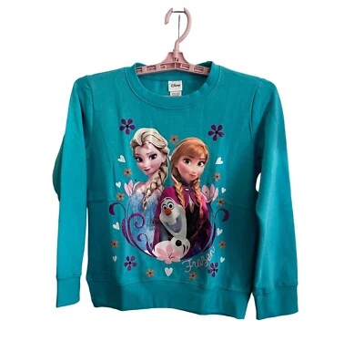 Moletom Disney Frozen Elsa Anna Olaf meninas azul-petróleo tamanho grande novo sem etiquetas - Imagem 1 de 4
