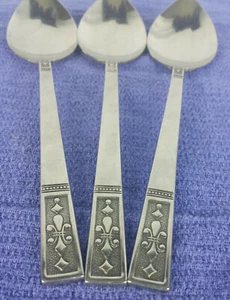 Lote de 3 cucharas sopera ovaladas Interpur Cortina MCM acero inoxidable flor de lis 7,25" de colección  - Imagen 1 de 10