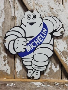 VINTAGE MICHELIN MAN PORCELAIN SIGN 13" DIECUT AUTOMOBILE TIRES AUTO PARTS ITALY - Picture 1 of 18