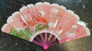 Kunststoff langlebig Kinder rosa Pelikan klappbare Hand Sommer dekorativer Fan UK Verkäufer - Bild 1 von 3