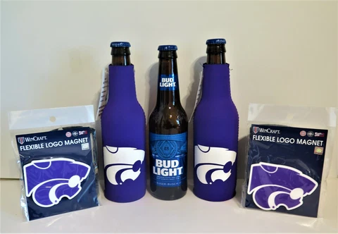 TWO (2) KANSAS STATE WILDCATS, NEOPRENE BOTTLE SUITS & TWO FLEXIBLE MAGNETS Cover