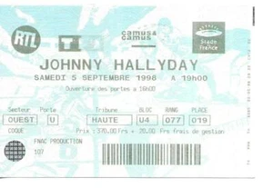 RARE / TICKET BILLET CONCERT - JOHNNY HALLYDAY AU STADE DE FRANCE PARIS 1998 - Foto 1 di 2