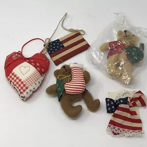 Set 5 Ornamenti Albero di Natale Vintage Tessuto Imbottito Cuore Bandiera Angelo+* - Foto 1 di 12