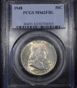 1948 Franklin Half Dollar "PCGS MS62 FBL" *Free S/H After 1st Item* - Picture 1 of 3