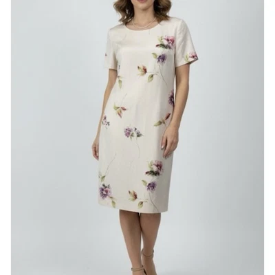 Talbots Vintage Neutral Floral Short Sleeve Silk Dress Size 10 - Image 1 of 4