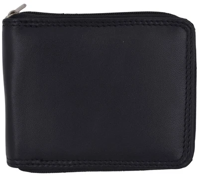 Men's Zipper RFID Blocking Premium Leather Zip-Around ID Bifold Wallet (Black) - Image 1 of 4
