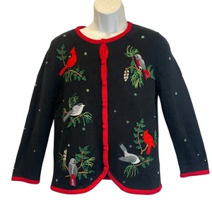  VINTAGE Y2K Mercer Street Studio Winter Birds Ugly Christmas Cardigan Size S - Bild 1 von 4