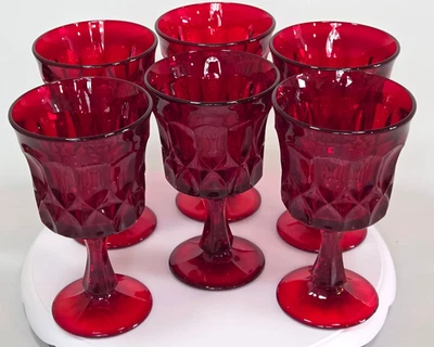 Vtg Noritake Perspective 6 Ruby Red Selenium Glow Glass Water/Wine Goblets - Image 1 of 4