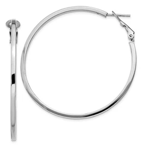 Sterling Silver RH-plated 2x50mm Omega Back Round Hoop Earrings - Picture 1 of 4