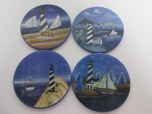 4er Set Leuchtturm Motiv Untersetzer in Keramik Halter Strand Haus Ozean - Bild 1 von 7