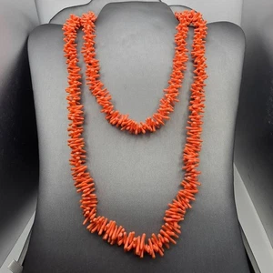 VTG Faux Coral Acrylic Long Necklace 40" Orange Eco Friendly - Picture 1 of 5