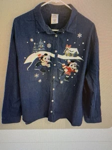 Denim donna Disney ricamato festa Topolino e Minnie con bottoni taglia 2X - Foto 1 di 1