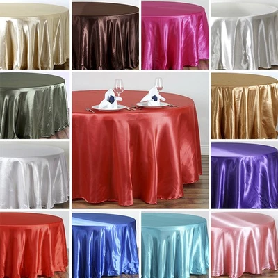 120-Inch ROUND SATIN TABLECLOTH Dinner Wedding Party Linens Decorations Sale - Image 1 of 2