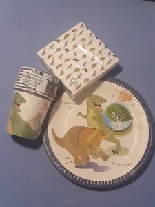 Partyzubehör Set Dinos 8 Teller23 cm 8 Becher 20 Servietten Geburtstag T-Rex - Bild 1 von 6