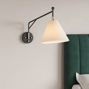 Elane 1-Light Swing Arm Wall Sconce in Matte Black with Vintage Brass - Picture 1 of 1
