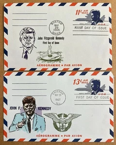 1965–1967 JFK Aérogrammes Lot • First Day of Issue • Hand-painted Cachet - Picture 1 of 8