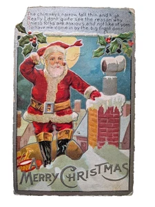 Antikes Weihnachtsgedicht 1900er Postkarte Weihnachtsmann geprägt Vintage Urlaub - Bild 1 von 5