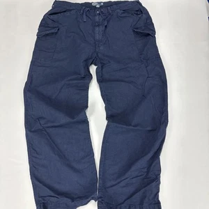 Vintage POLO RALPH LAUREN Cargo Pants Mens XL Navy Blue Loose Fit Linen Blend - Picture 1 of 11