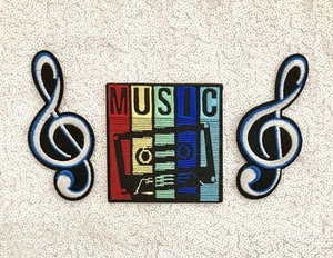 Set of 3 Rainbow Retro Music Note Embroidered Iron On Sew Patch Applique Lot - Picture 1 of 2