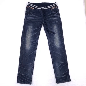 I2N Vintage Denim Jeans XL Dark Blue Straight Leg Elastic Waist Streetwear Y2K - Picture 1 of 11