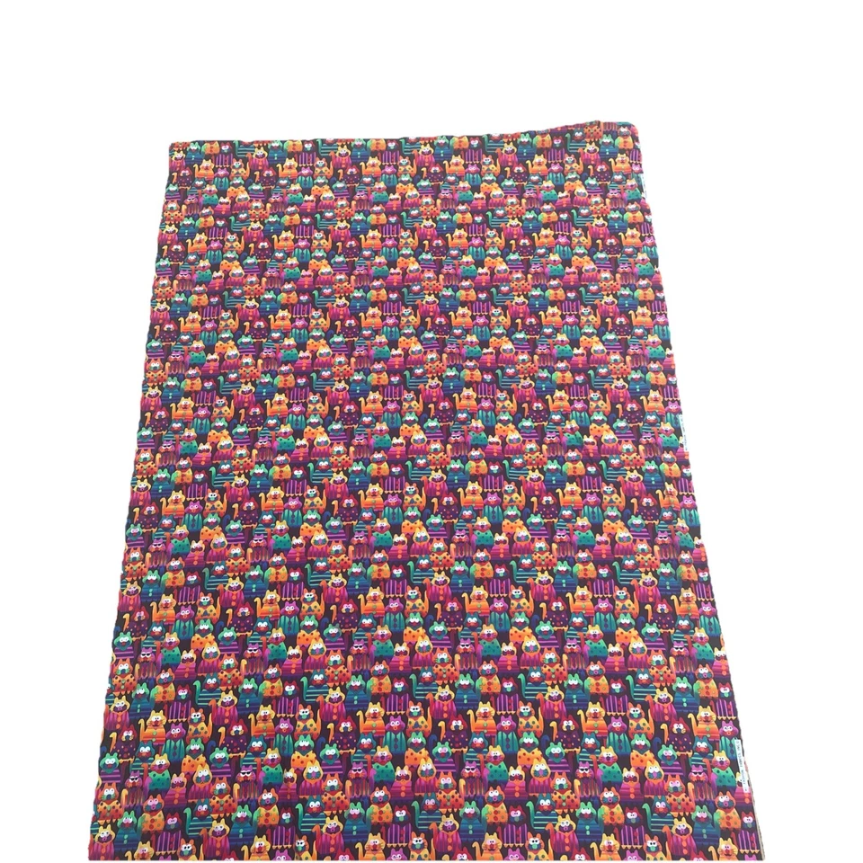 Vintage Hi Fashion Novelty Cat Fabric 67”x 42” Yards Dressed Cats 1990's - Image 1 of 4