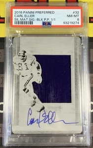 Parche autógrafo Preferred Carl Eller 2016 placa de impresión negra uno de uno PSA 8 - Imagen 1 de 2