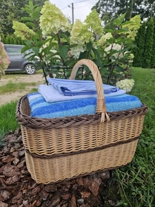 Rectangular Large Wicker Basket with Two-Tone Weave – Handmade Harvest Trug - Picture 1 of 16
