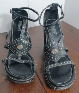 Harley Davidson Damenschuhe mit Absatz und Nieten Größe 9M Plateau Keilabsatz – LESEN - Bild 1 von 14