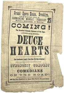 1880 DEUCE OF HEARTS GRAND OPERA HOUSE BROOKLYN PLAYBILL ILLUSTRATED COMICS RARE - Picture 1 of 3