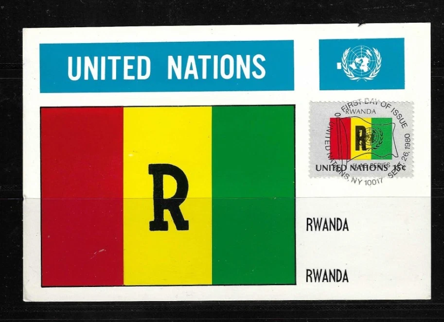 United Nations SC # 339 Rwanda  / Flags Of UN . UN Postcards FDC - Image 1 of 1