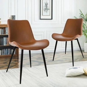 CangLong Modern Faux Leather Dining Chairs PU Cushion Seat BackMetal Legs for Ki - Picture 1 of 7