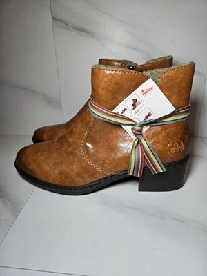 NWT Rieker Antistress Leather Wool Lined Brown Ankle Boots UK Women's Size 7.5 - image 1 of 4