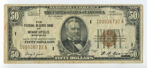 1929 $50 National Currency Bank Note Minneapolis Minnesota F/VF SM317 - Picture 1 of 2